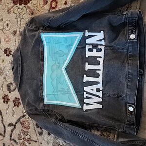 Morgan Wallen black jean jacket.  Hand painted